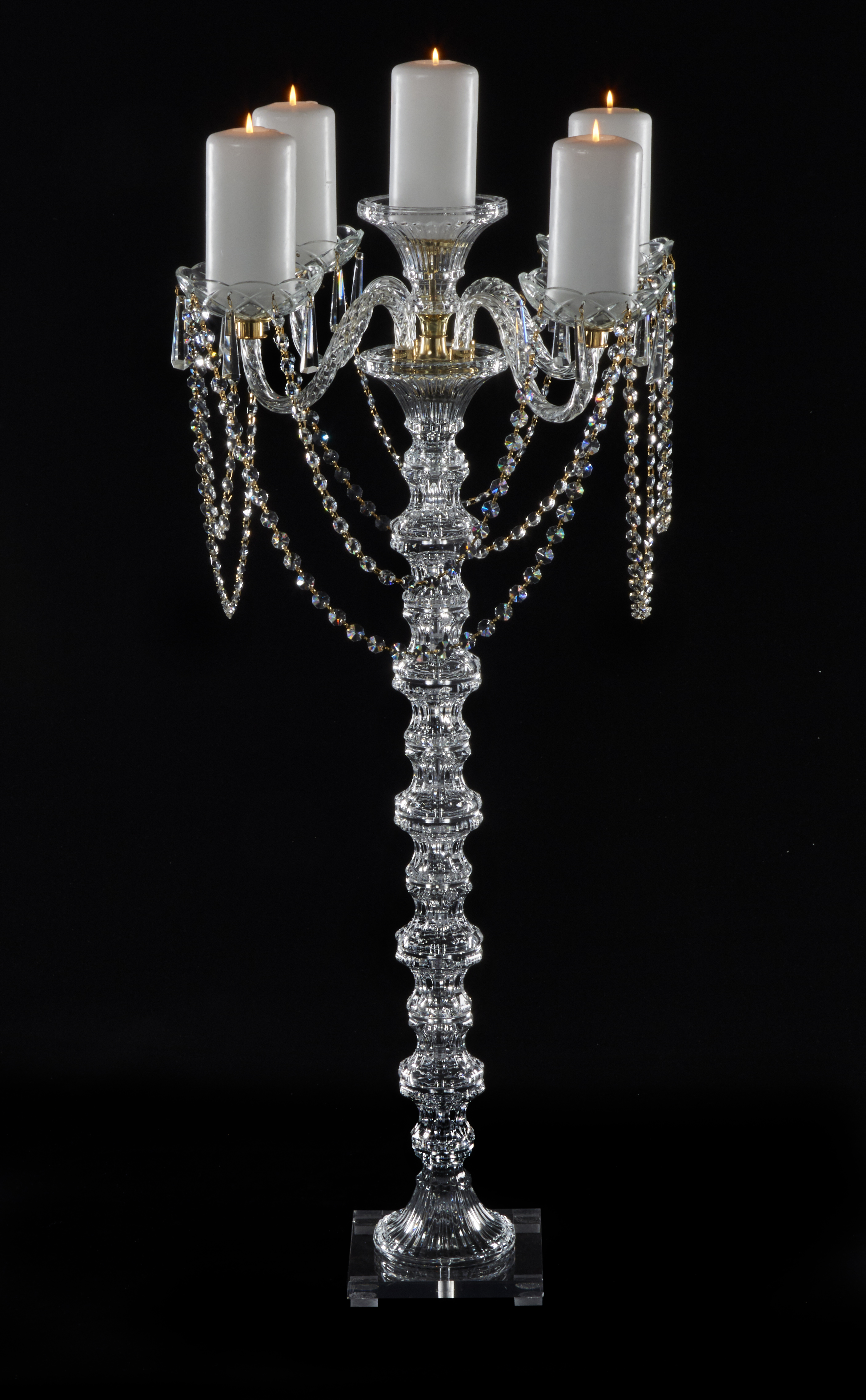 RL210 Ariel Collection Base 7” Height 38” Crystal Candelabra w/ Chains