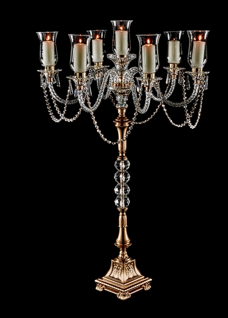 GCM100/B Gold and Crystal Candelabra w/ Chains 40