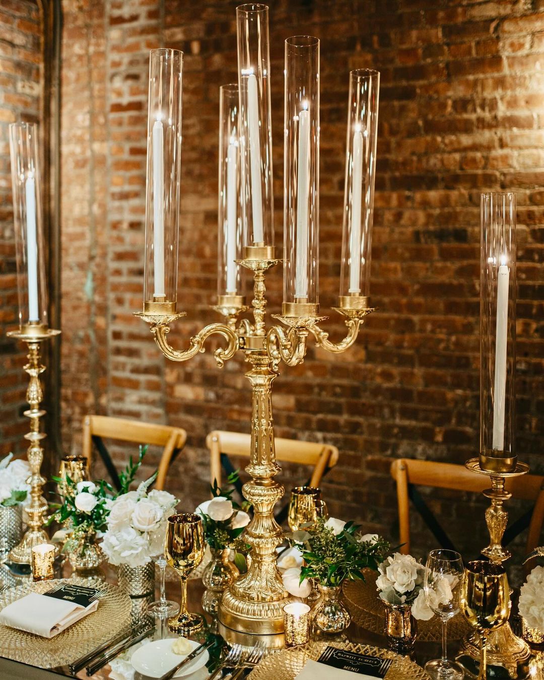 RL200 Ariel Collection Base 7” Height 34” Crystal Candelabra w/ Chains