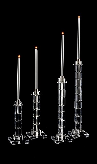 MC42 Modern Square Crystal Candlesticks 13", 17", 22", 27" Tall, 5" Base