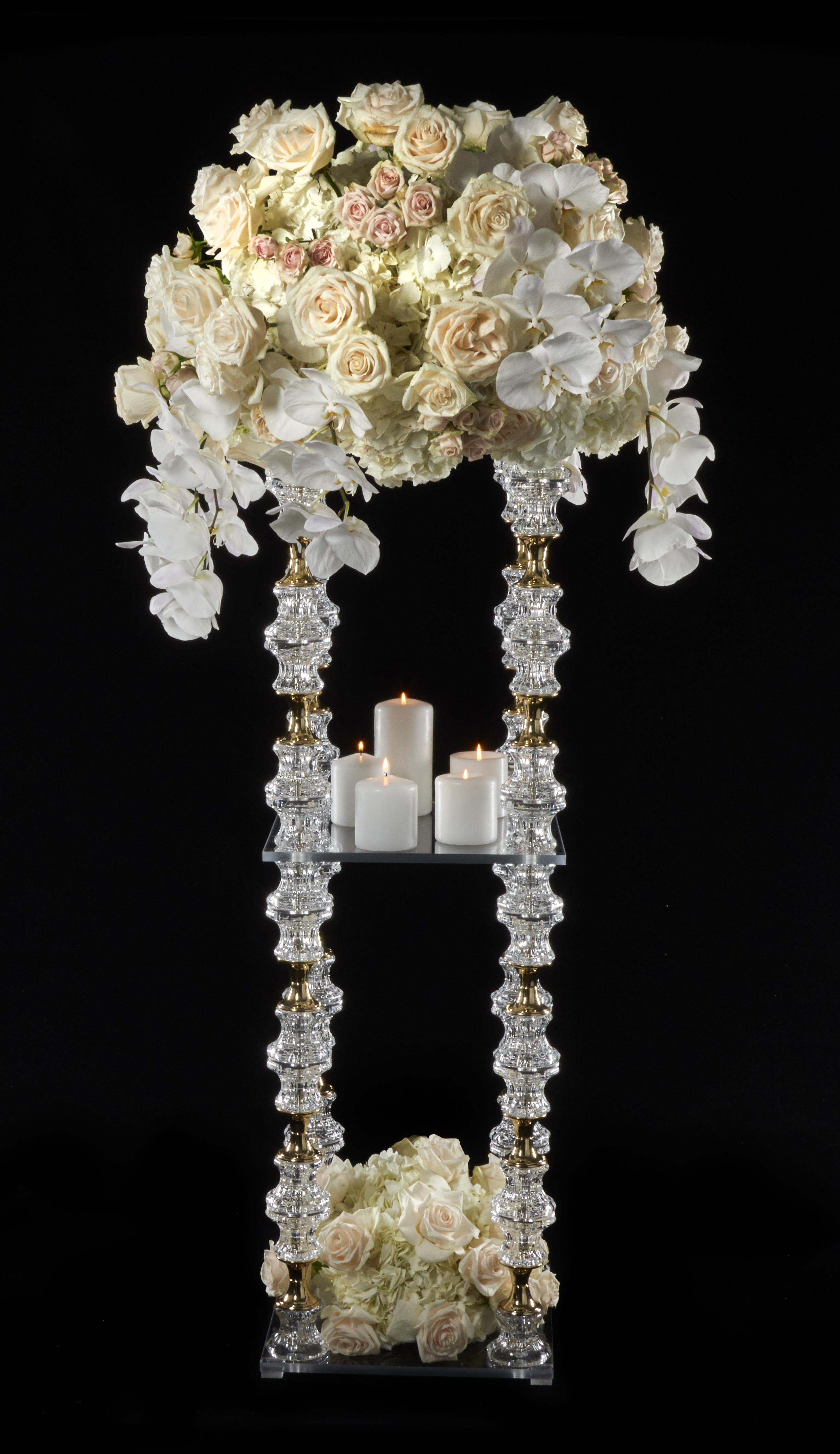 RL425 Isabella Flowered Top and Base Tall Centerpiece w/ Candle Shelf Base 14