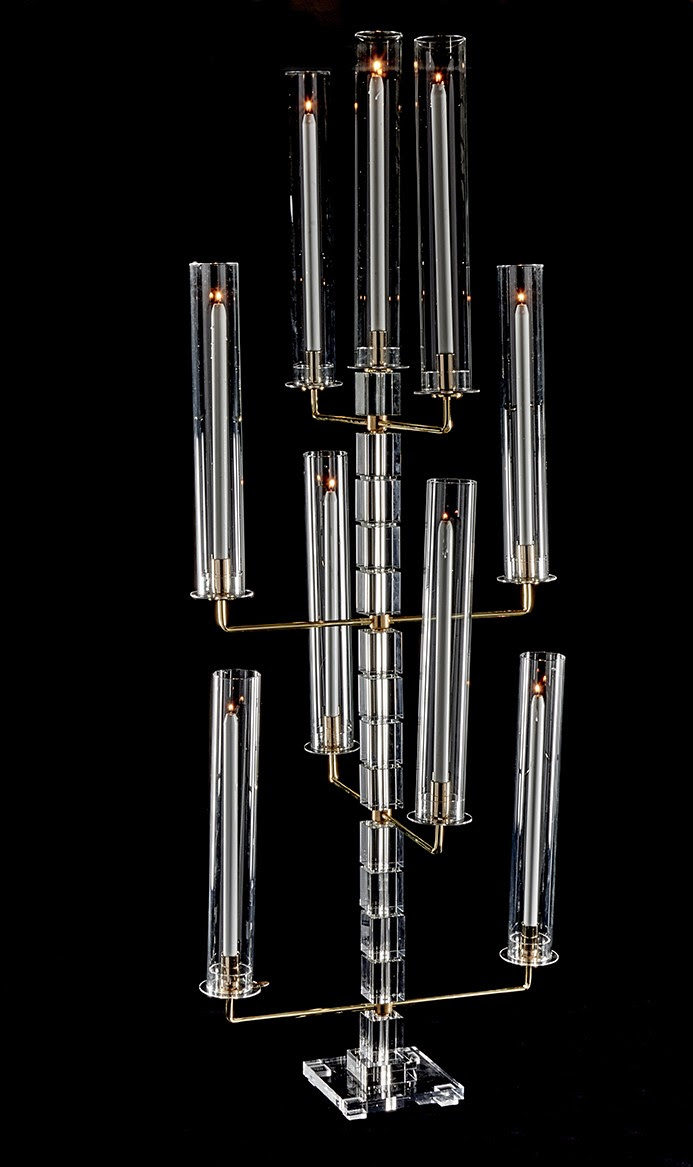 PR200G Crystal Modern Candelabra w/ Gold Arms