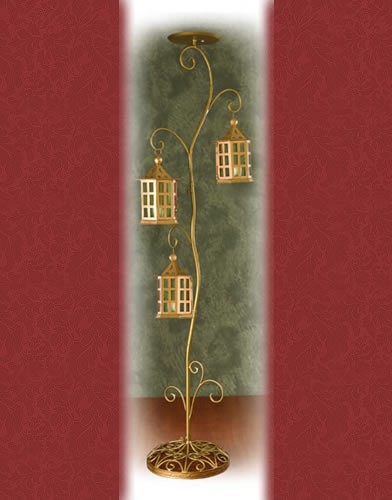 WS 63 BASE:18•HEIGHT:72 Iron Aisle Candelabra 3 Pillar Candles